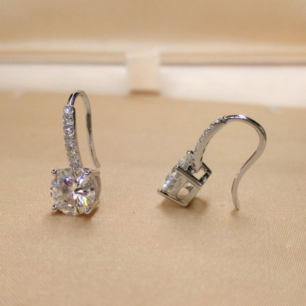 *NEW 18K White/Rose Gold Diamond Drop Earrings - Picture 8 of 11